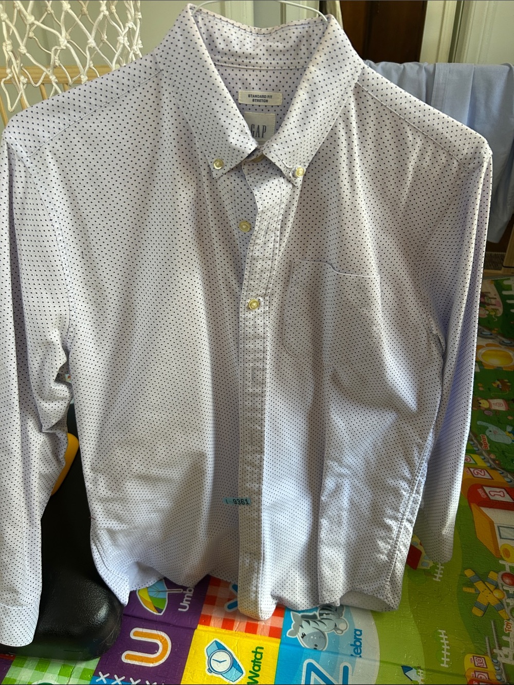GAP Men’s White Button-Down Shirt with Navy Micro Dots